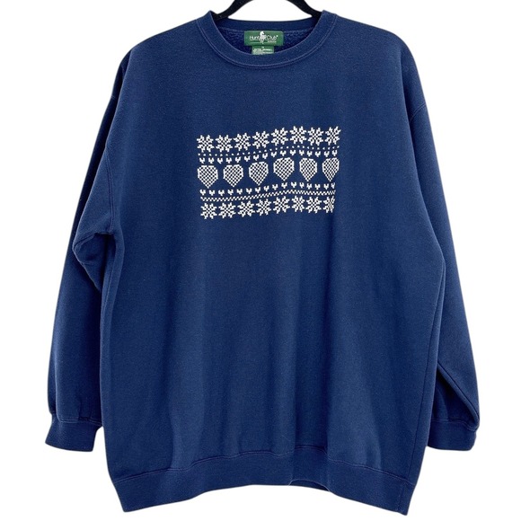 Hunt Club Tops - Hunt Club Sweatshirt Woman 1X Navy Blue Snowflake Hearts Fair Isle Crew Neck